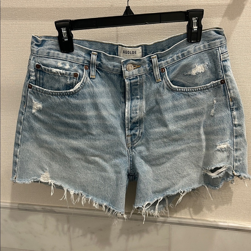 Agolde Parker Long Jean Shorts - Light Blue